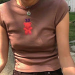 Load image into Gallery viewer, Women Bear Print Crop Tee Short Sleeve Slim Fit T-shirt

