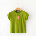 Load image into Gallery viewer, Women Bear Print Crop Tee Short Sleeve Slim Fit T-shirt
