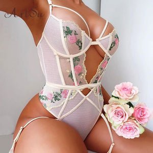 Boho Floral Embroidery Straps Lace Bodysuits