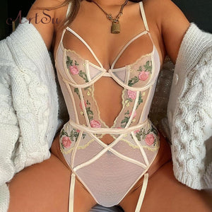 Boho Floral Embroidery Straps Lace Bodysuits
