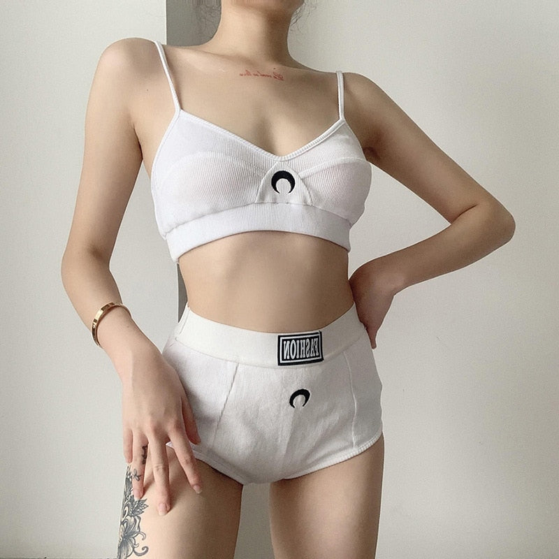 Moon Embroidered Sexy Two-piece Sets