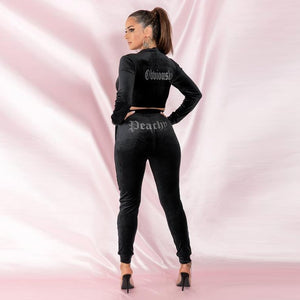 Velvet Crop Jacket and Tracksuit Joggers Two Piece Set