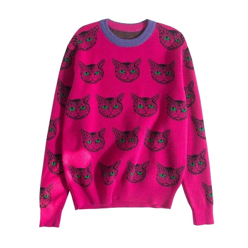 Runway Designer Cat Print Knitted Sweaters
