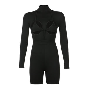Long Sleeve Bodycon Hollow Out Sexy Jumpsuit