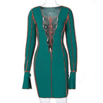 Load image into Gallery viewer, Deep V Neck Ribbed Long Sleeve Bodycon Dresses
