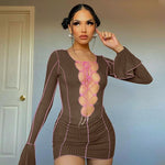 Load image into Gallery viewer, Deep V Neck Ribbed Long Sleeve Bodycon Dresses
